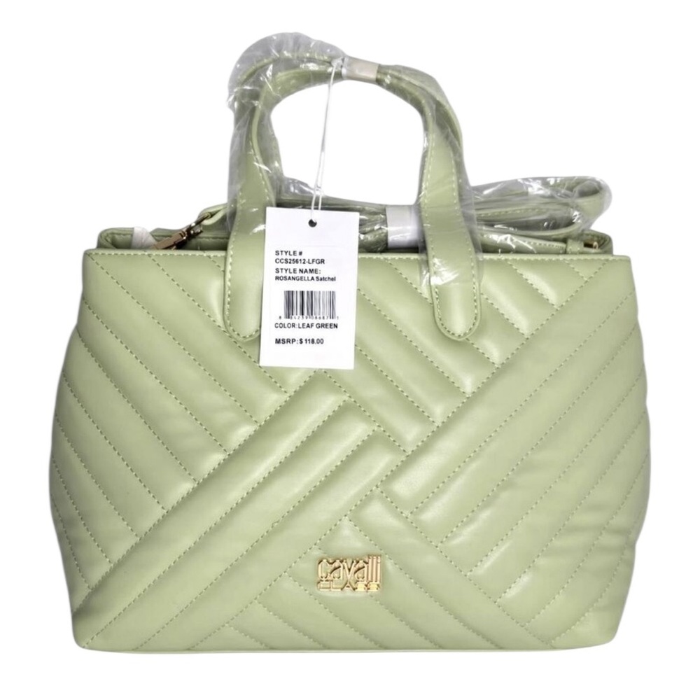 Cavalli Class Rosangella Quilted Satchel Crossbody Leaf Green NWT